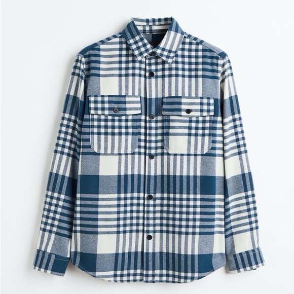 H&M Twill Overshirt Blue/White Checked, Medium - Picture 5 of 5